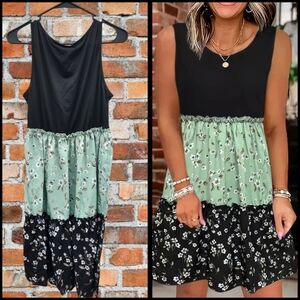 Floral mint and black teard tank dress size XL